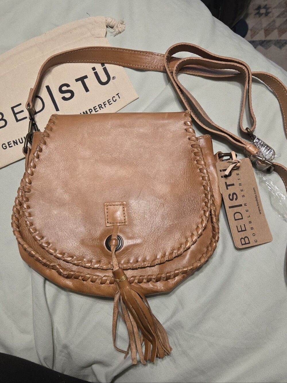 NWT BedStu Half Moon Saddle bag in tan rustic (INCLUDES DUST BAG)